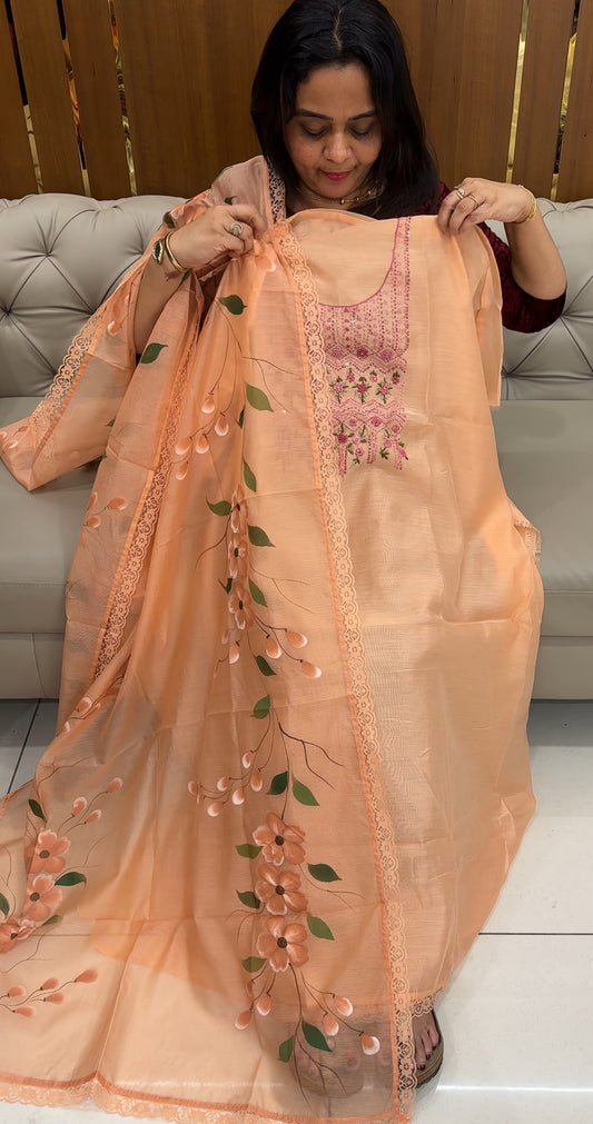 MALAI CHANDERI UNSTITCHED SALWAR SUITS - IHA 26395