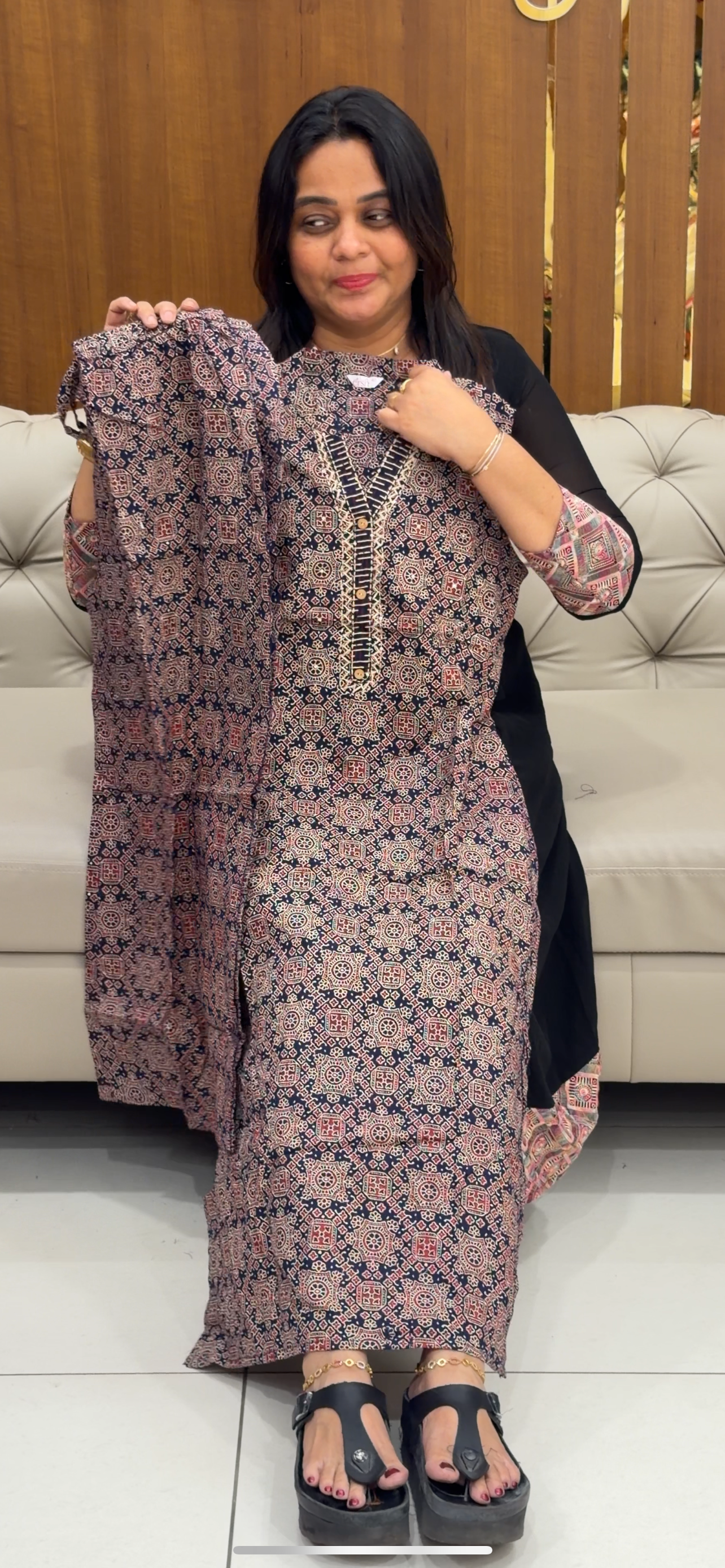 PRINTED LONG SLITTED TOP AND BOTOM - IHA 28754