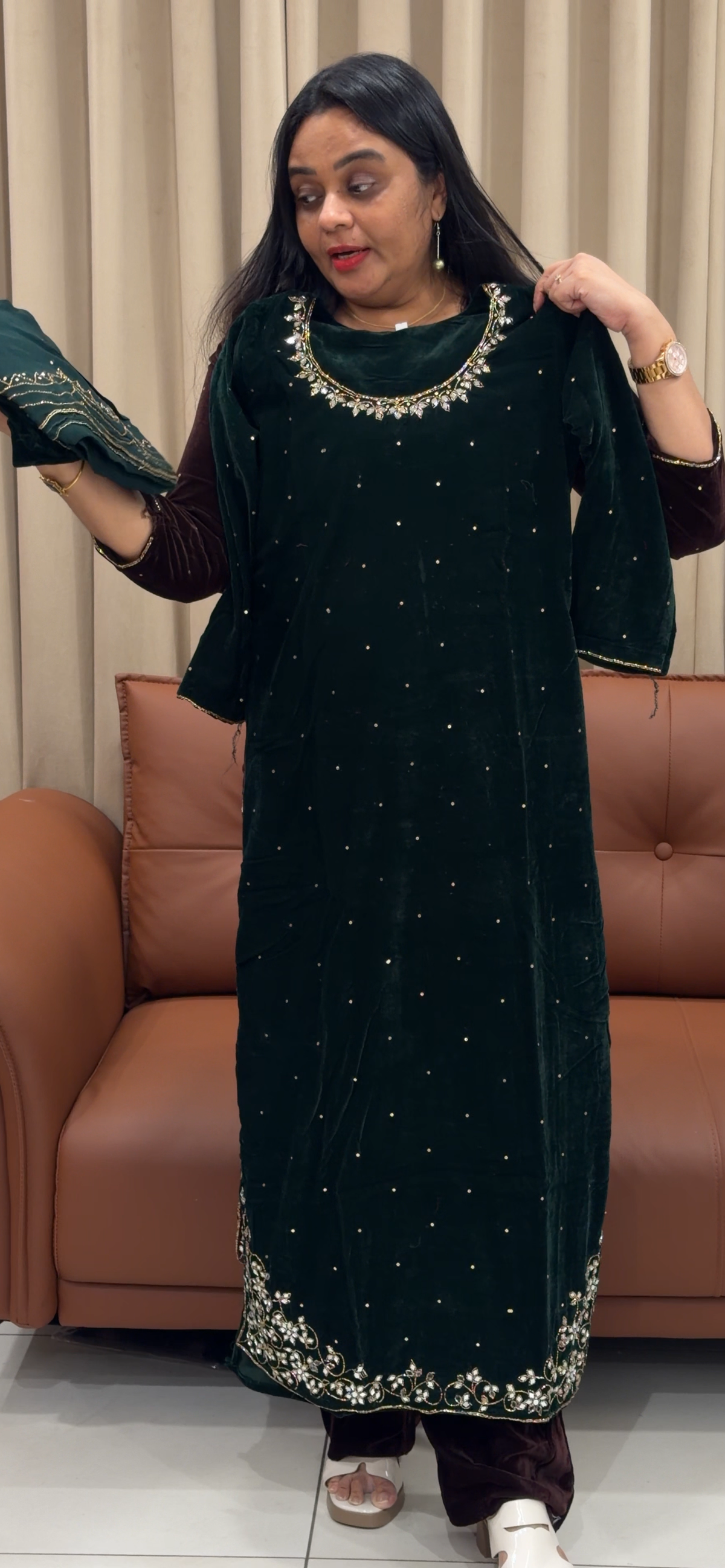 VISCOSE VELVET TOP, BOTTOM AND DUPATTA  - IHA 35445