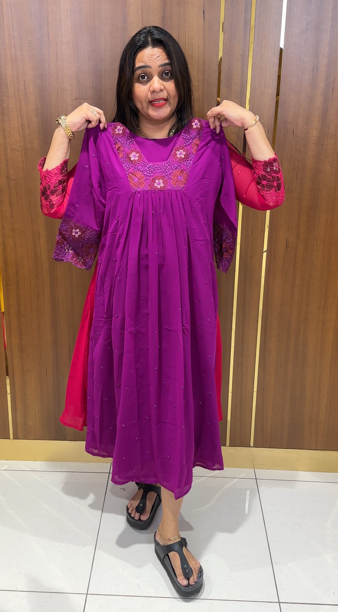 FAUX GEORGETTE LONG ALINE TOPS - IHA 23609