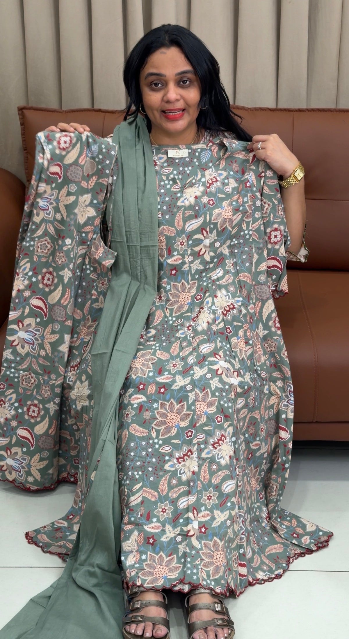 PRINTED ANARKALI TOP,BOTTOM AND DUPATTA - IHA 35868