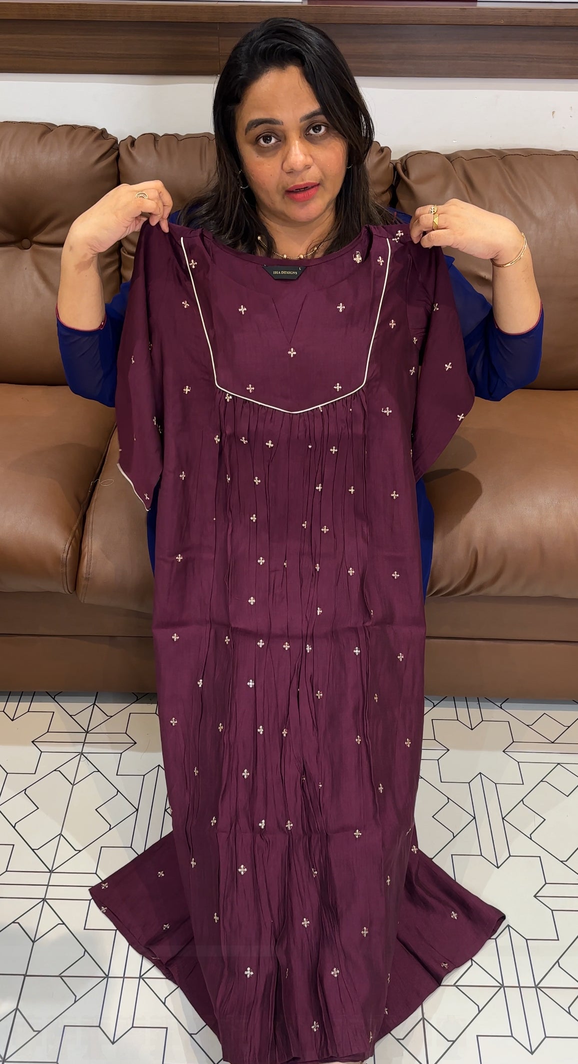 SEMI RAW SILK LONG A-LINE TOPS - IHA 29389