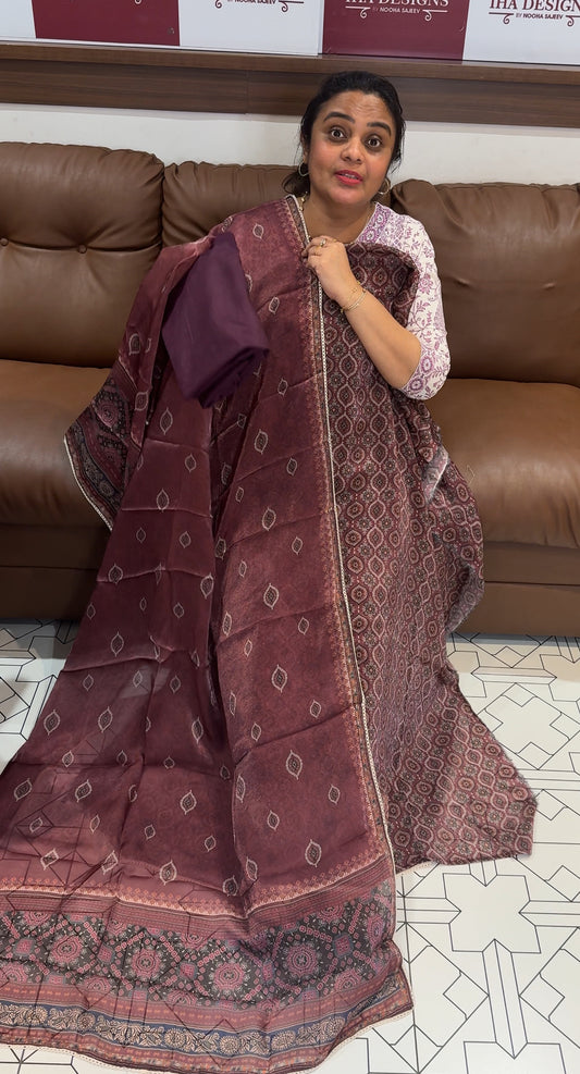 AJRAKH PRINTED UNSTITCHED SALWAR SUITS - IHA 26420