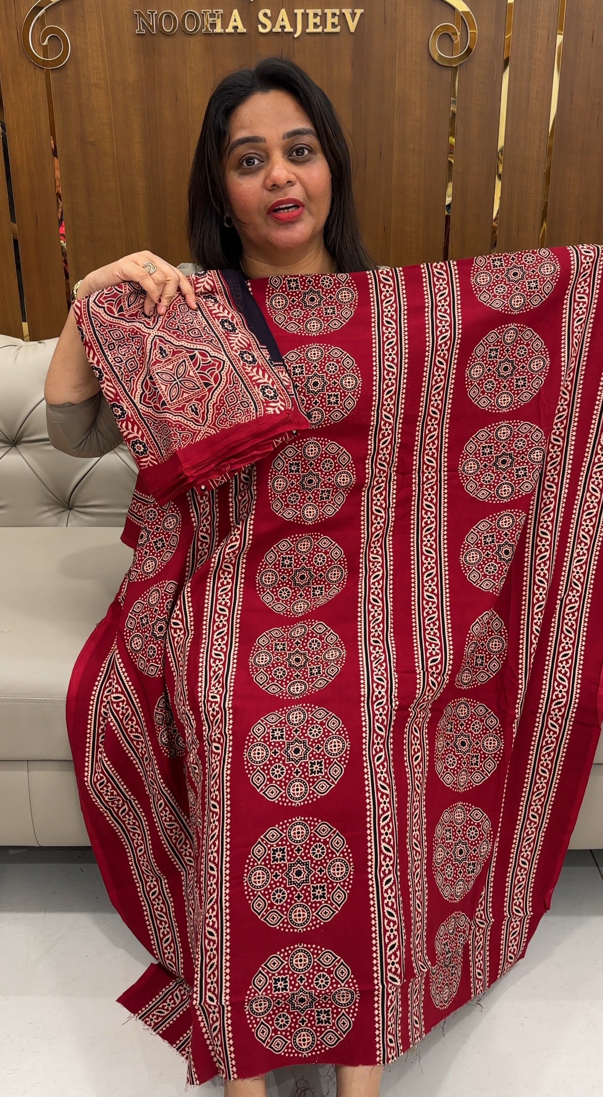 COTTON RAYON AJRAKH UNSTITCHED SALWAR SUITS - IHA 25825