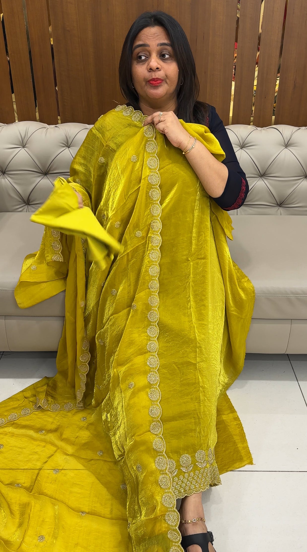 VELVET ORGANZA UNSTITCHED SALWAR SUITS - IHA 26083