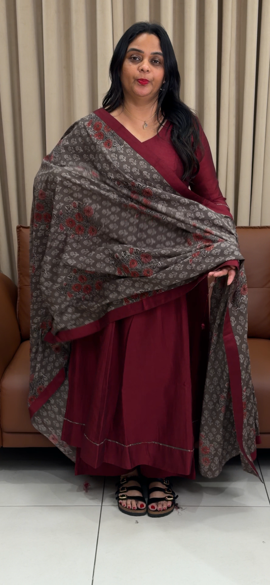 IHA'S IN-HOUSE SEMI RAW SILK ALINE TOP AND DUPATTA - IHA 34242
