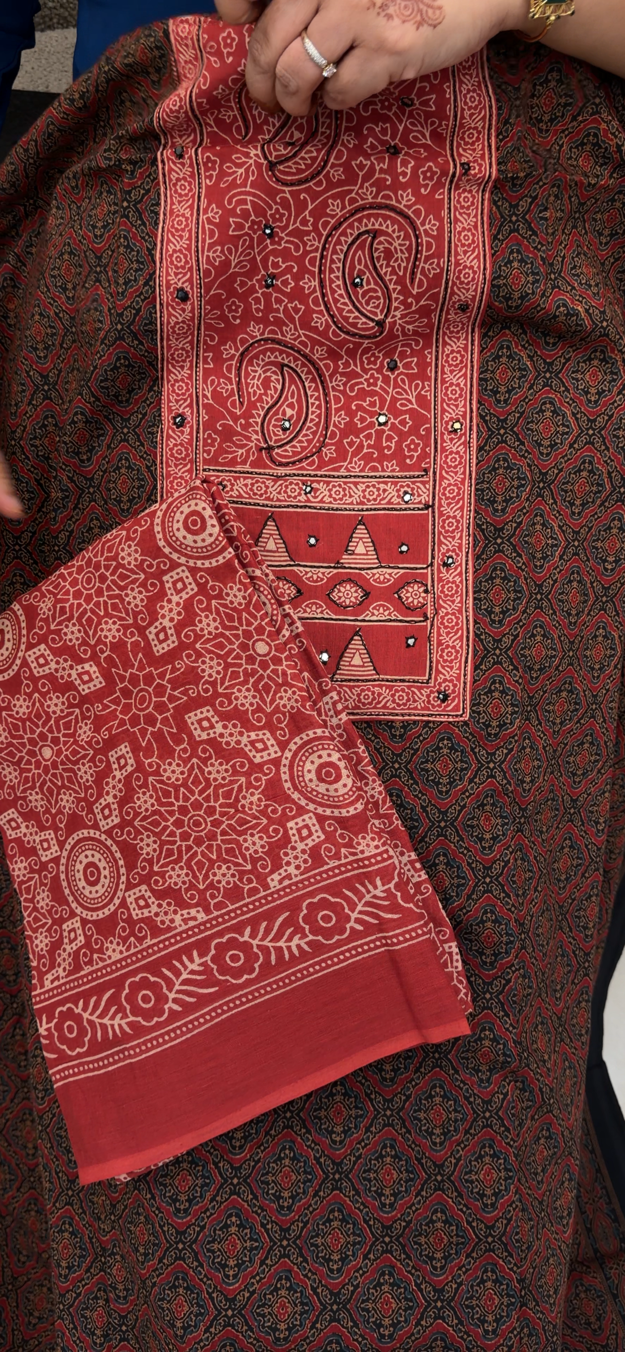 COTTON AJRAKH PRINTED UNSTITCHED SALWAR SUITS - IHA 33088