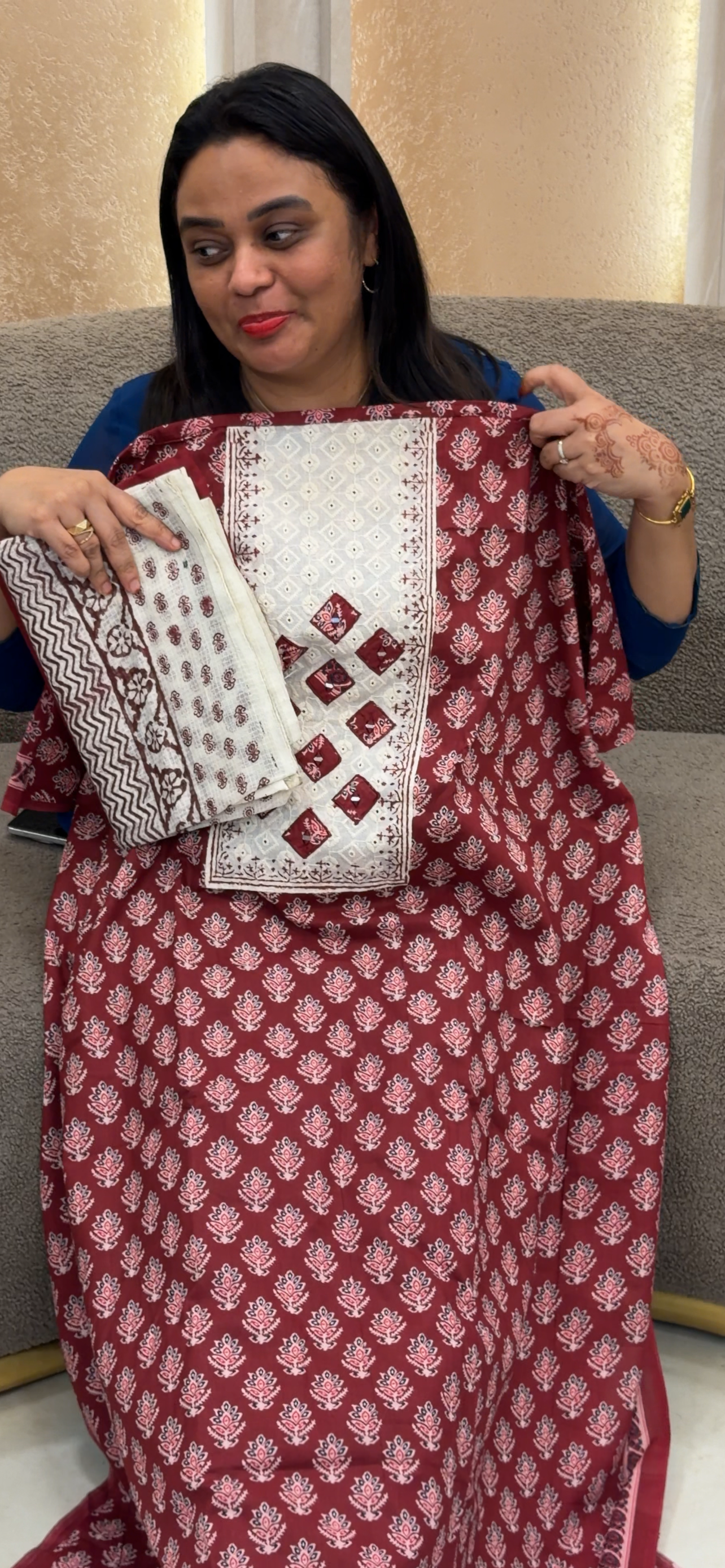 COTTON AJRAKH UNSTITCHED SALWAR SUITS - IHA 33100