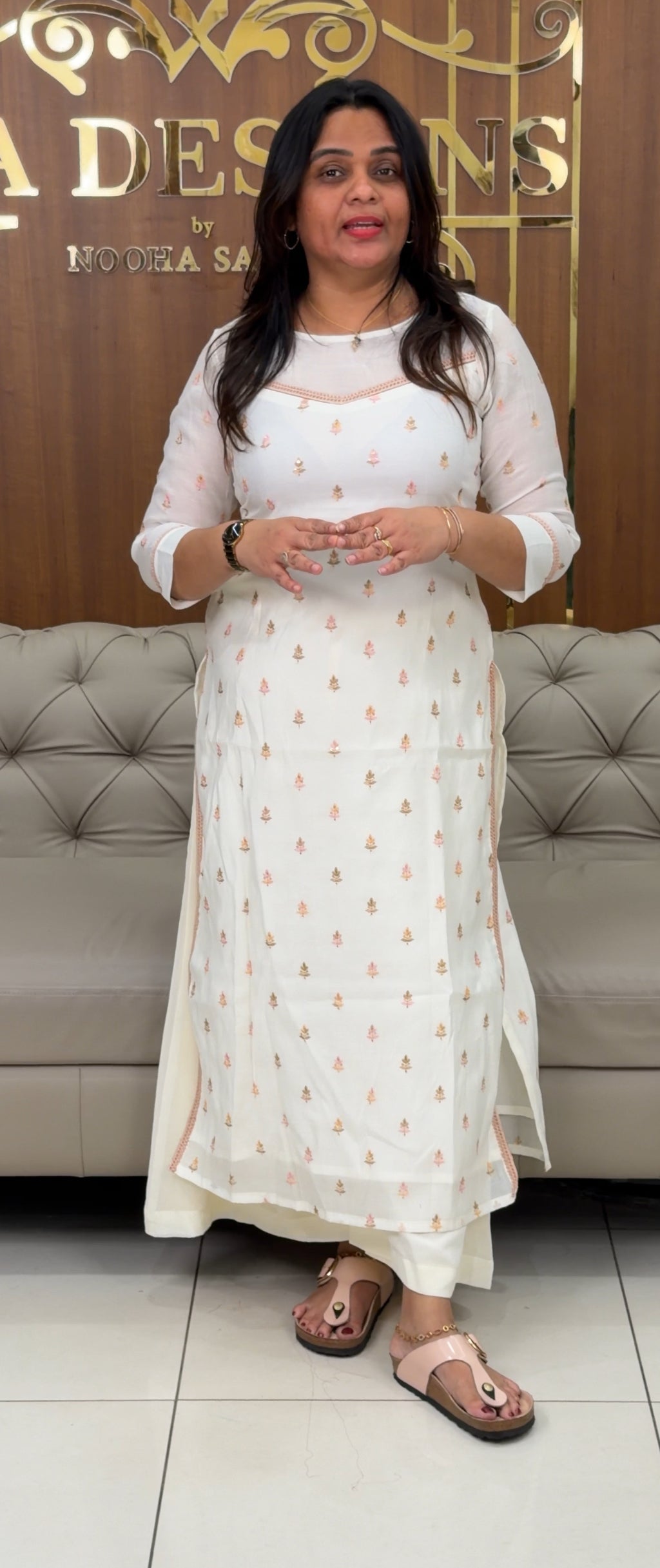 IHA'S IN-HOUSE MUL CHANDERI SLITTED TOPS - IHA 28953