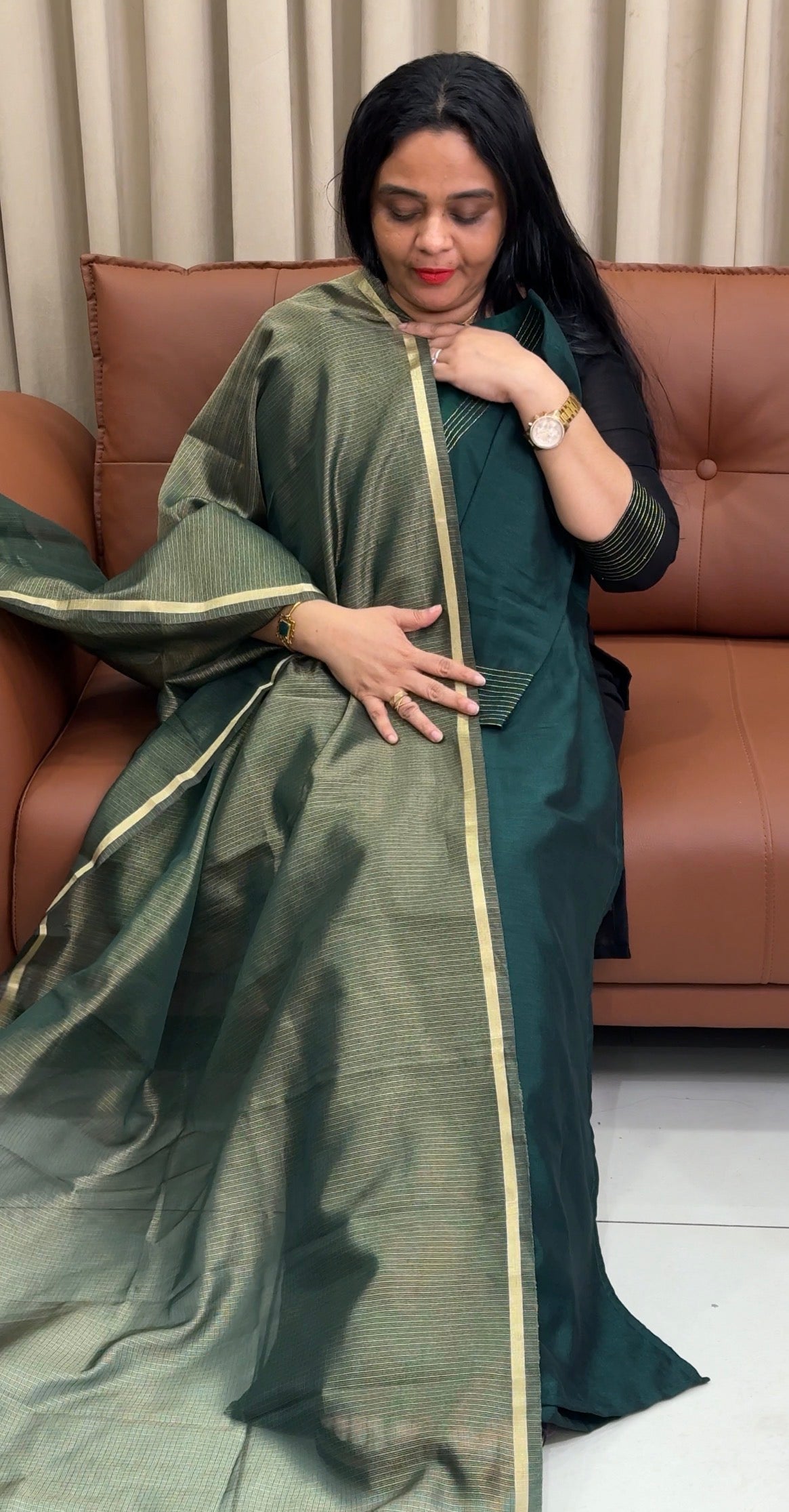 IHA'S IN-HOUSE SEMI RAW SILK SLITTED TOP ,BOTTOM AND DUPTTA - IHA 35403
