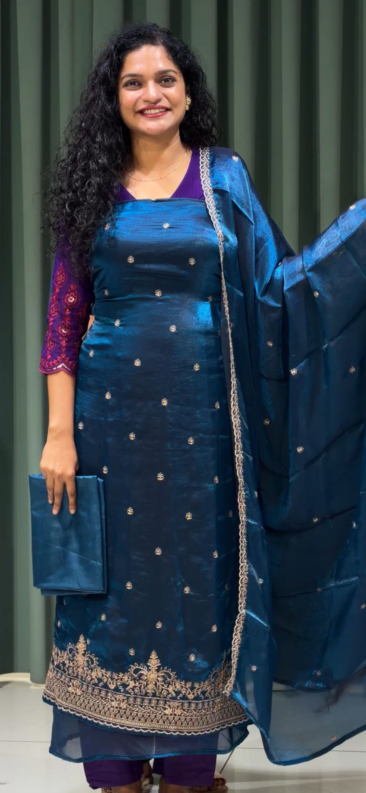 VELVET ORGANZA UNSTITCHED SALWAR SUITS - IHA 33717