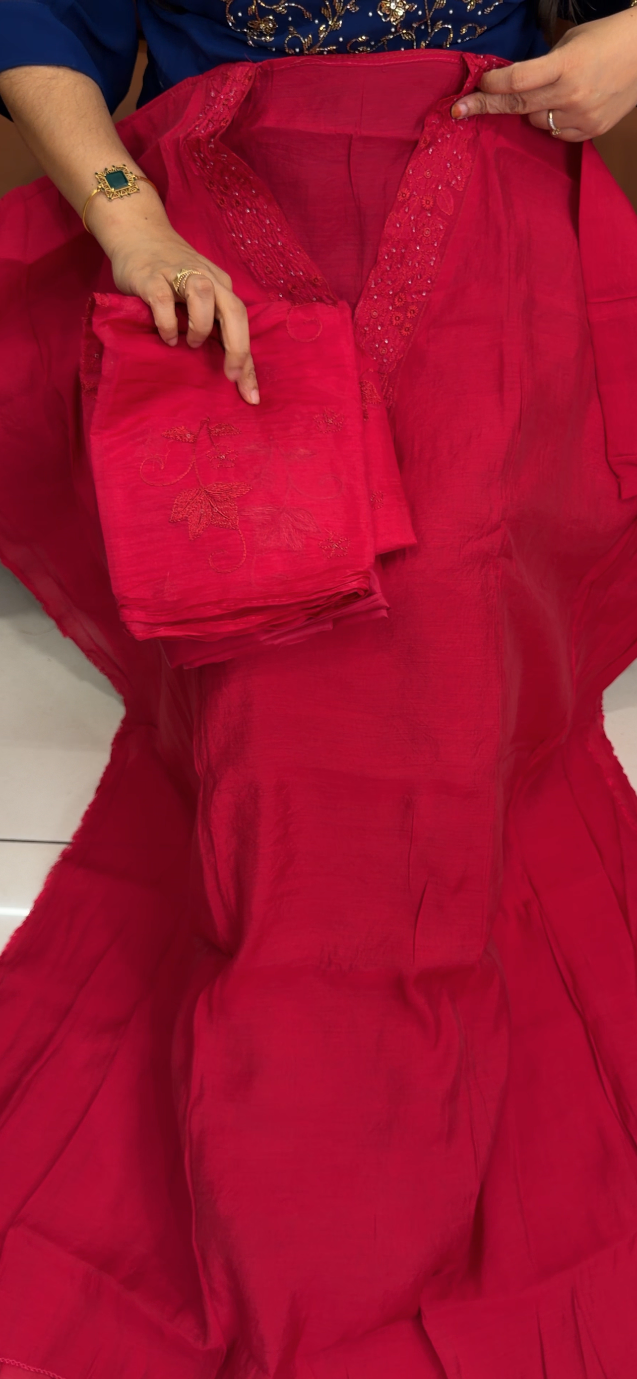 MUL CHANDERI UNSTITCHED SALWAR SUITS - IHA 34089