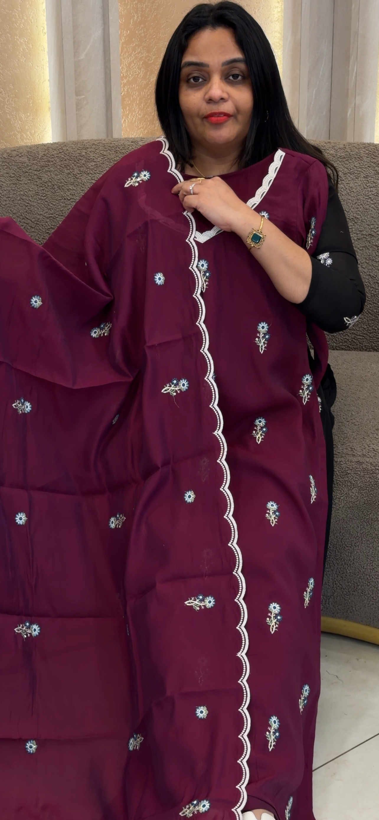 IHA'S IN-HOUSE MUL CHANDERI SLITTED TOP AND DUPATTA - IHA 33352