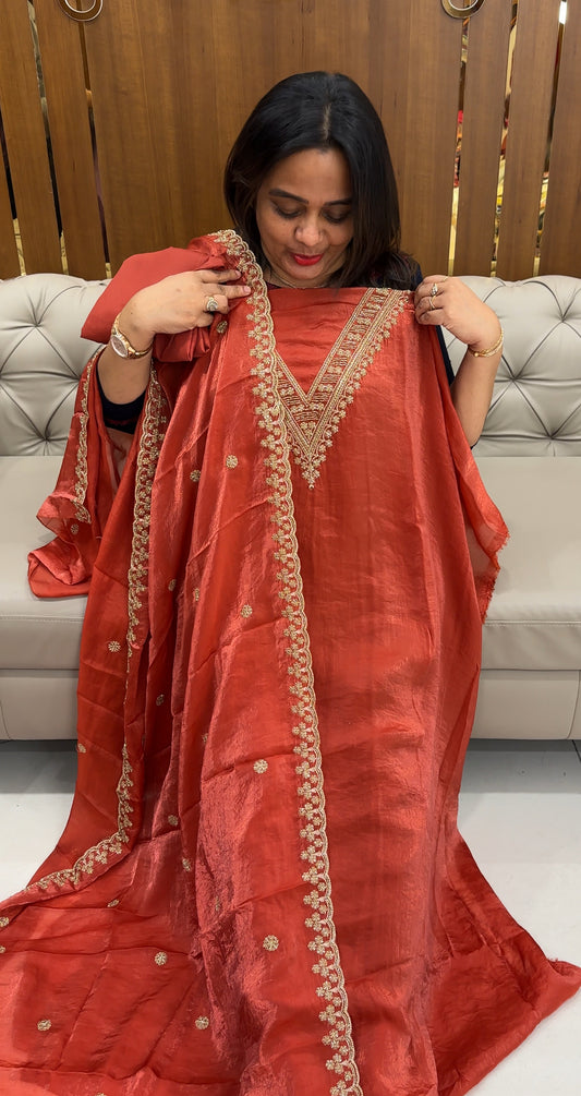 VELVET ORGANZA UNSTITCHED SALWAR SUITS - IHA 26097