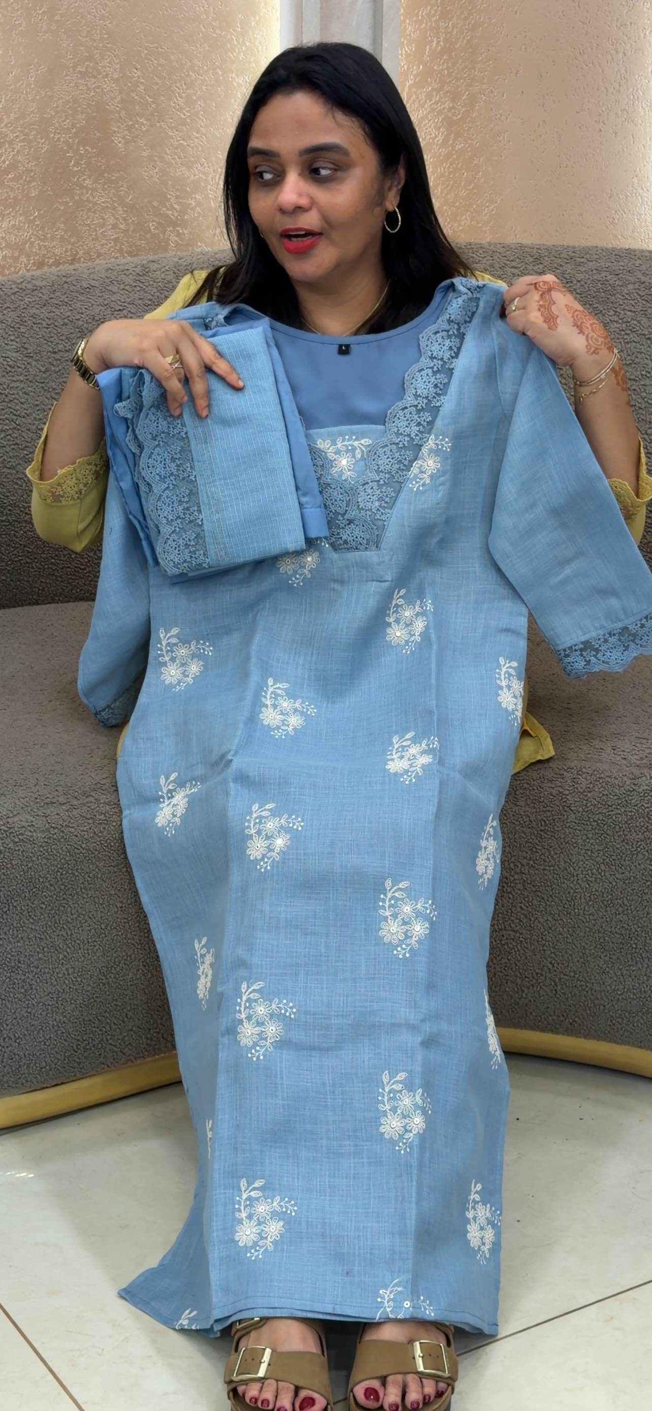 IHA'S IN-HOUSE COTTON LINEN TOP, BOTTOM AND DUPATTA - IHA 32982