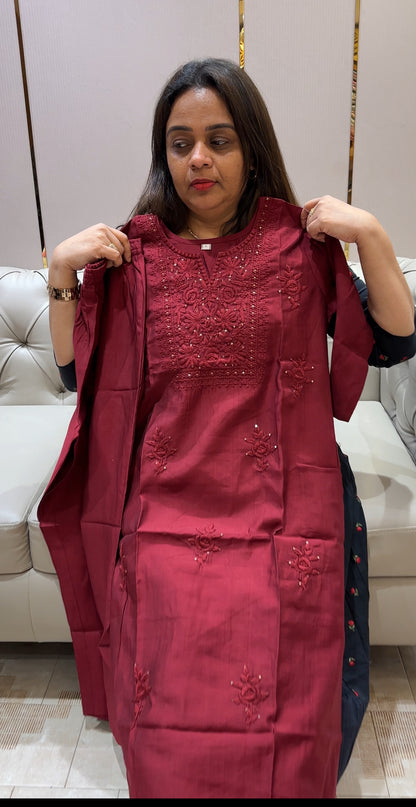 LUCKNOWI CHIKANKARI SLITTED TOP AND BOTTOM - IHA 24335