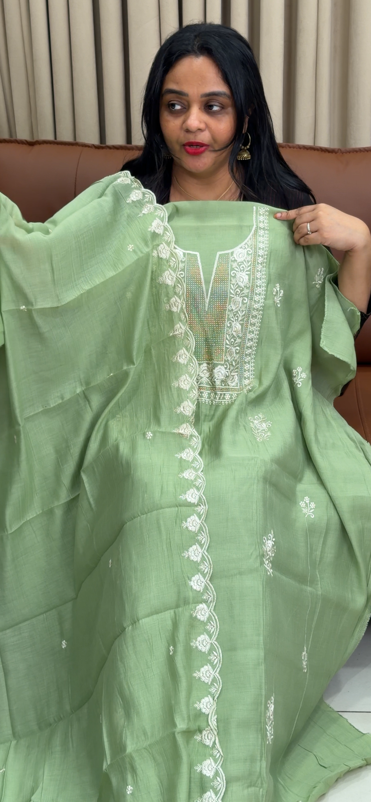 MUL CHANDERI UNSTITCHED SALWAR SUITS - IHA 34481