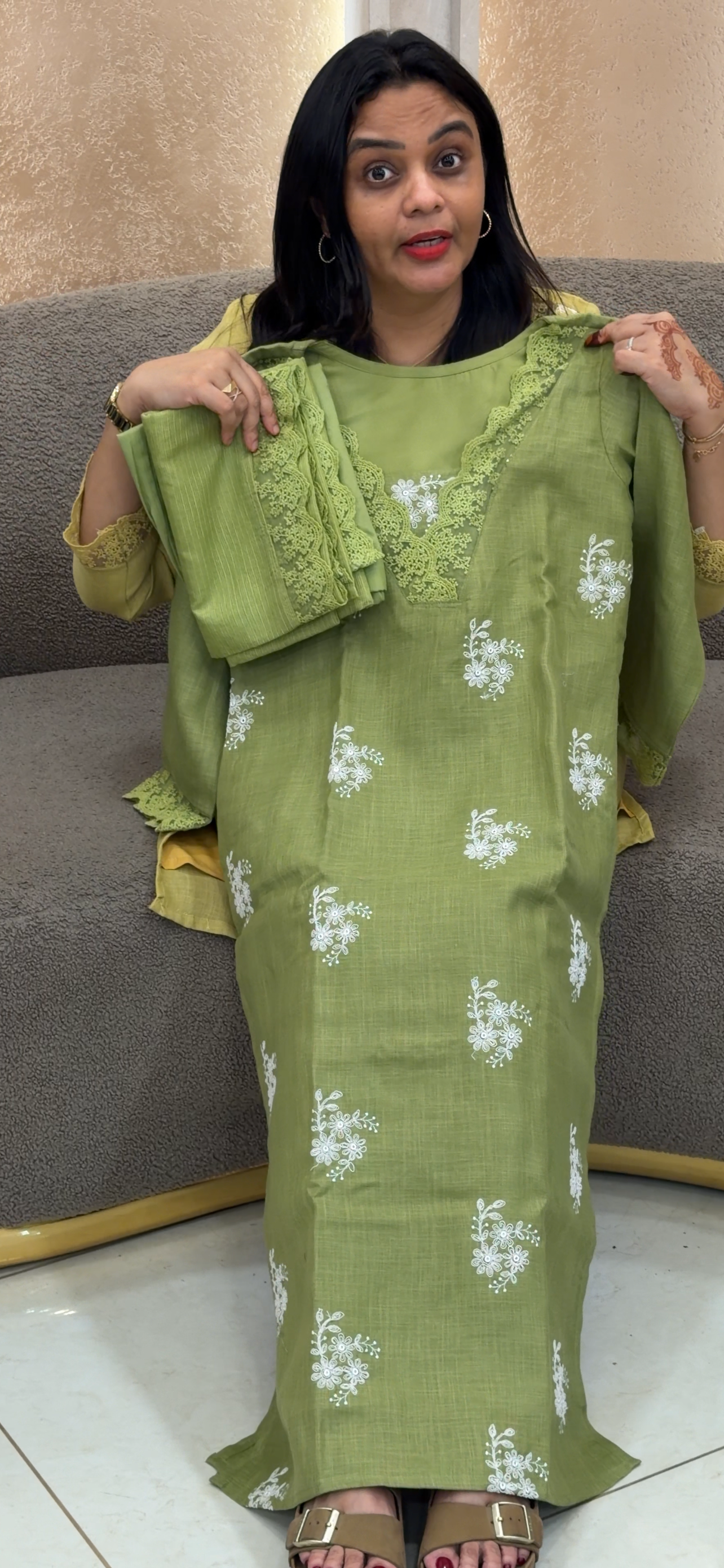 IHA'S IN-HOUSE COTTON LINEN TOP, BOTTOM AND DUPATTA - IHA 32982