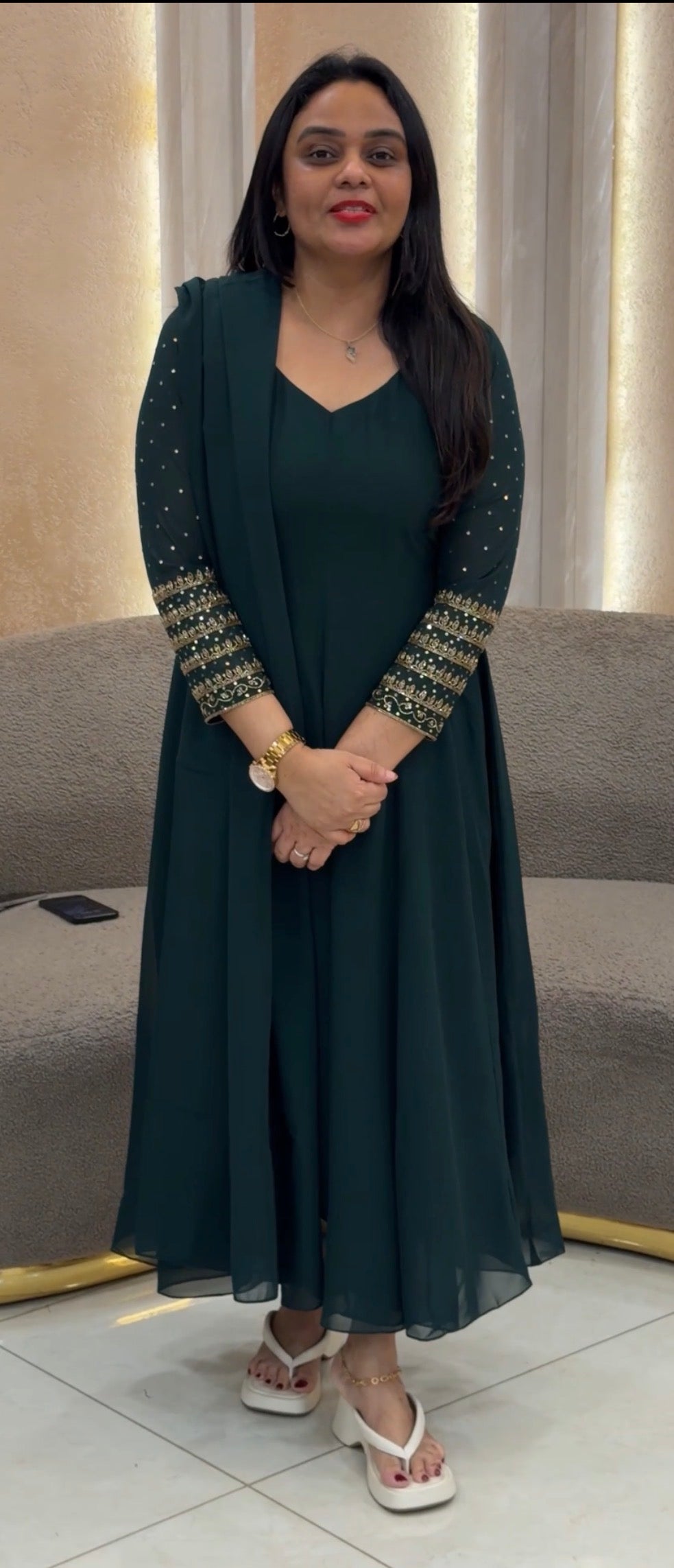 IHA'S IN-HOUSE HAND WORKED ANARKALI TOP AND DUPATTA - IHA 33222