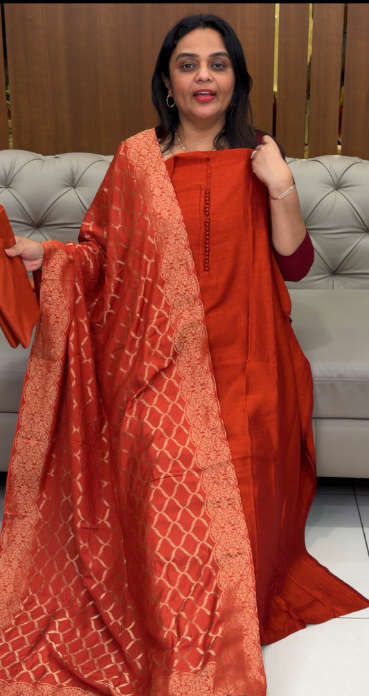 SEMI BANARASI UNSTITCHED SALWAR SUITS - IHA 30956