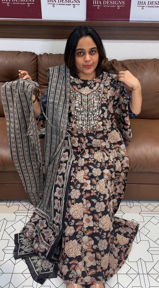 PRINTED ANARKALI TOP, BOTTOM AND DUPATTA - IHA 27307