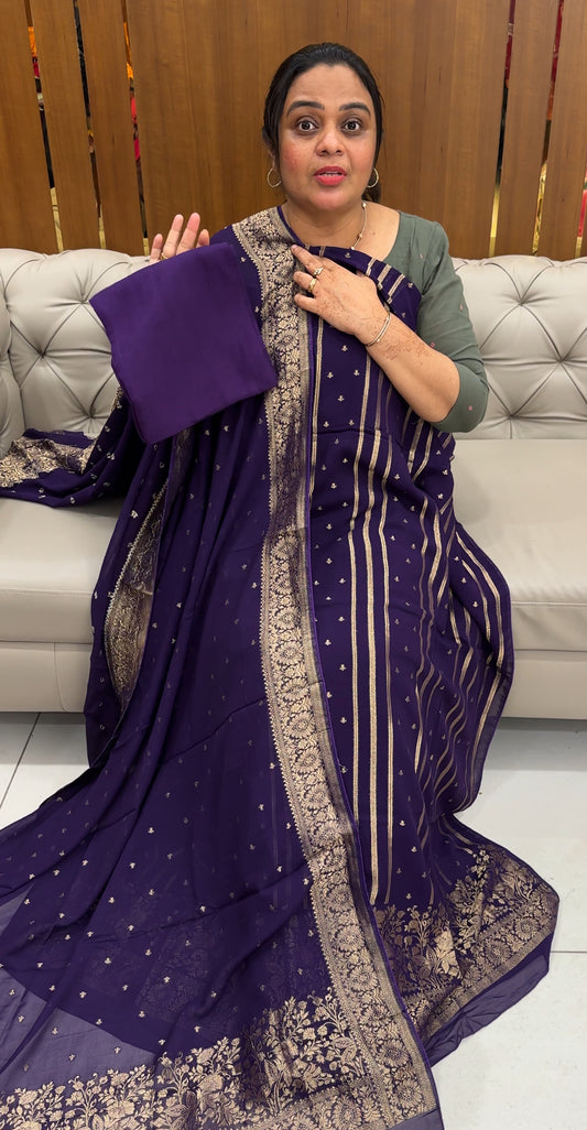 GEORGETTE BANARASI UNSTITCHED SALWAR SUITS - IHA 27617