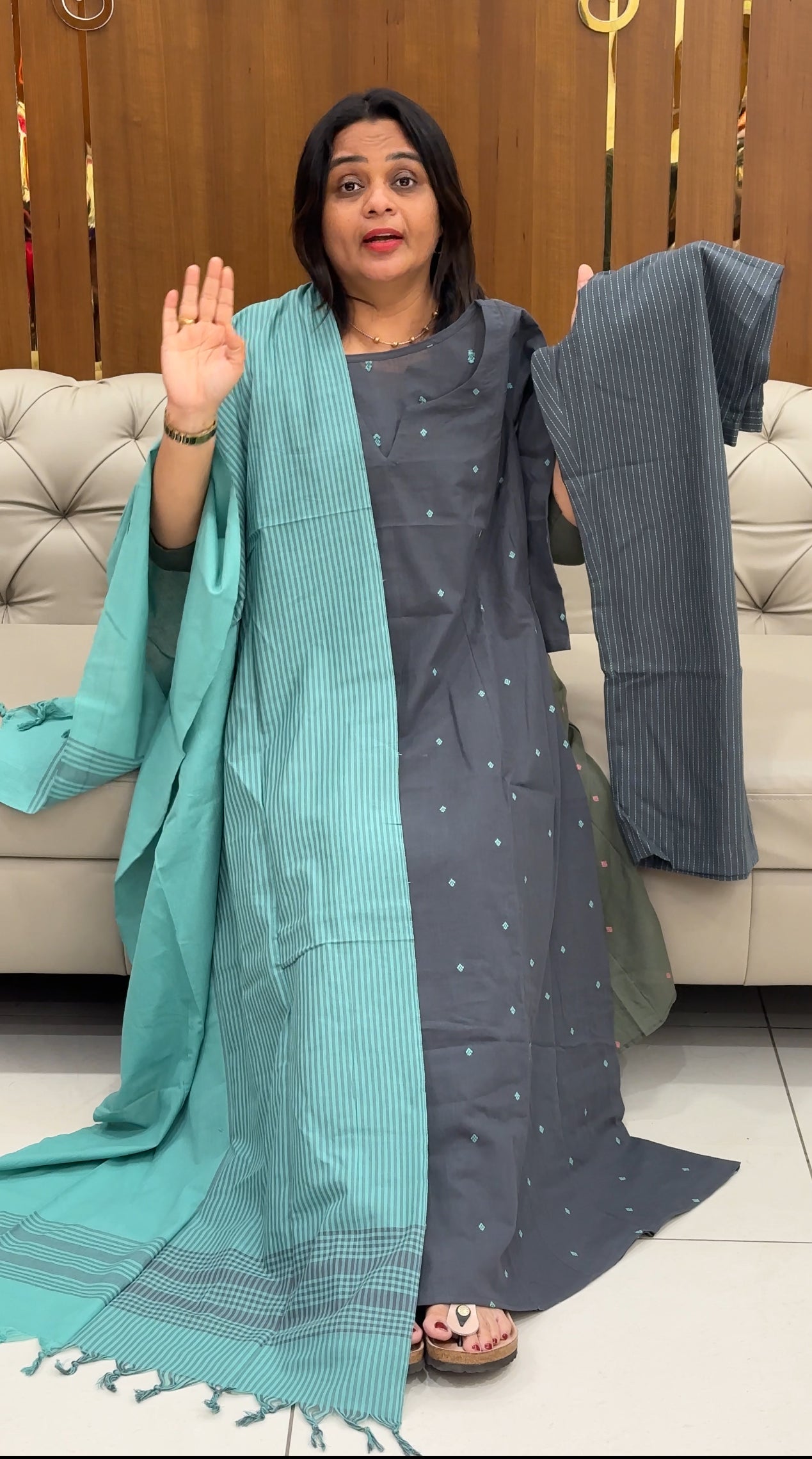 IHA'S IN-HOUSE COTTON ALINE TOP,BOTTOM AND DUPATTA - IHA 27591
