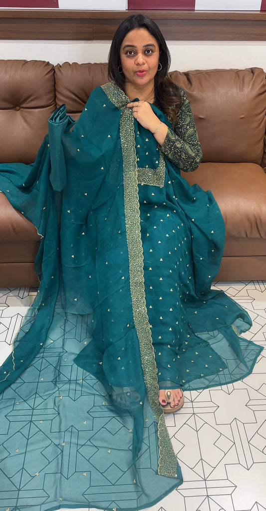 SEMI RAW SILK UNSTITCHEED SALWAR SUITS - IHA 27411