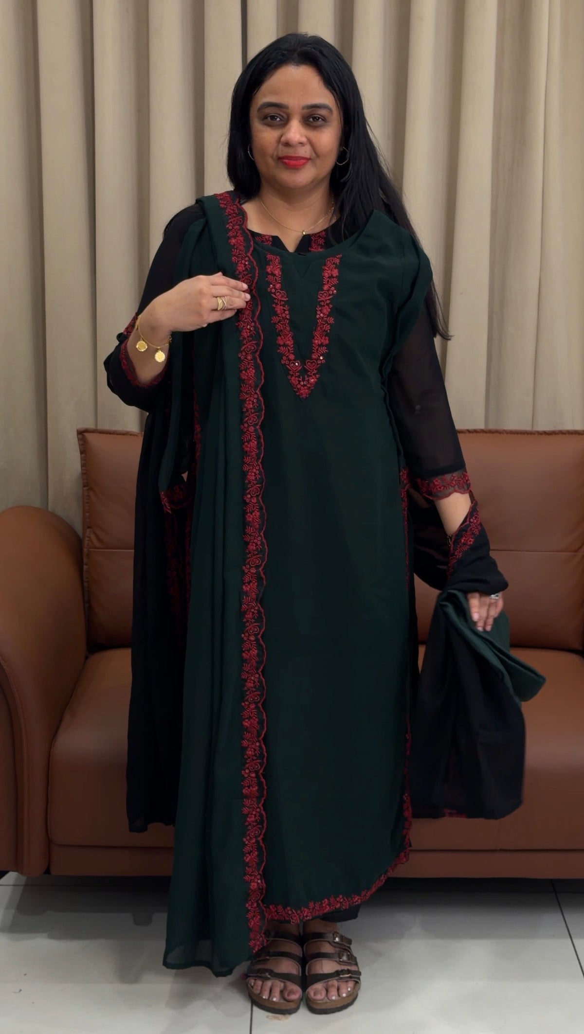 FAUX GEORGETTE TOP,BOTTOM AND DUPATTA - IHA 35825