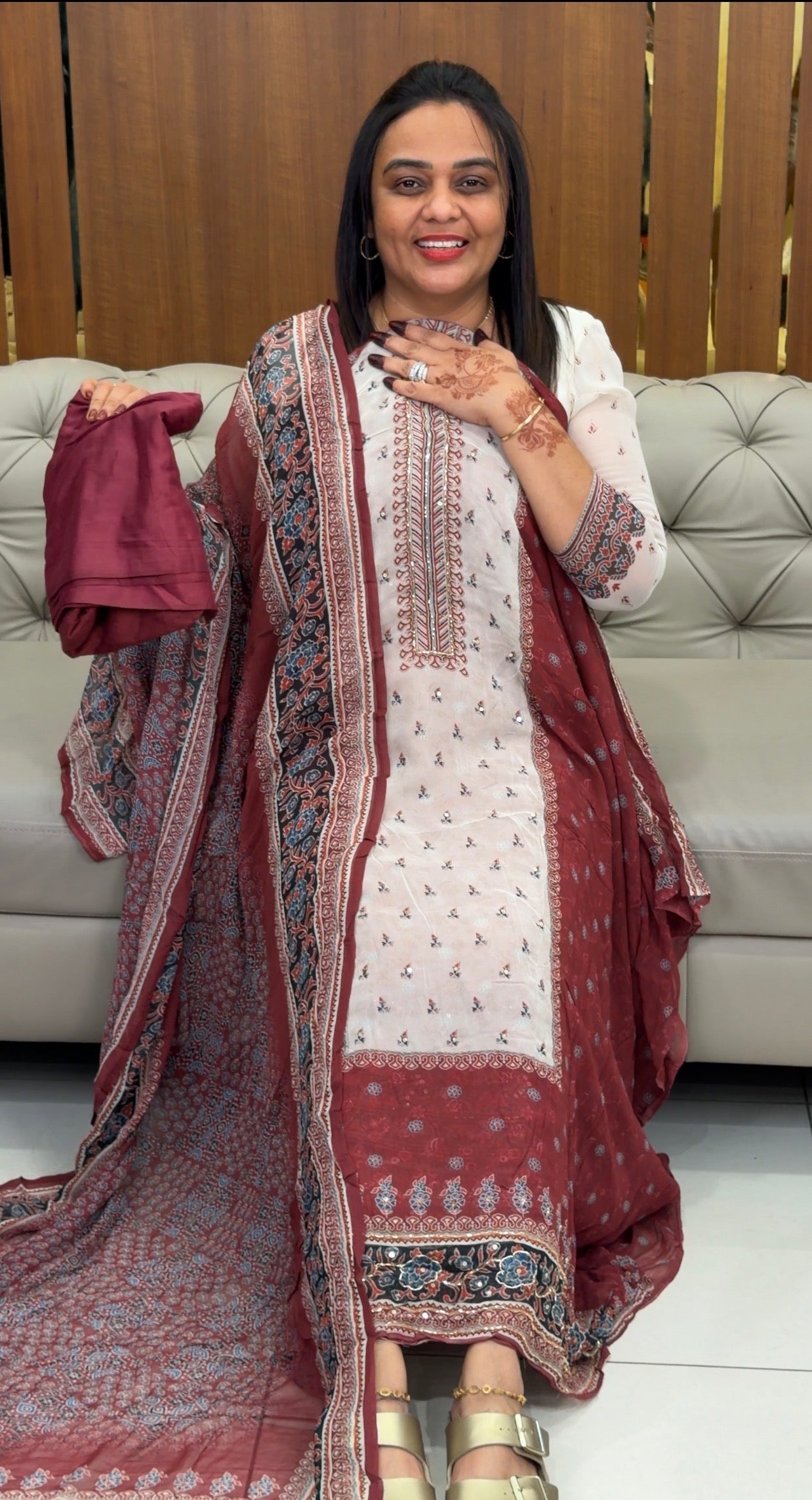 AJRAKH PRINTED GEORGETTE UNSTITCHED SALWAR SUITS - IHA 31415