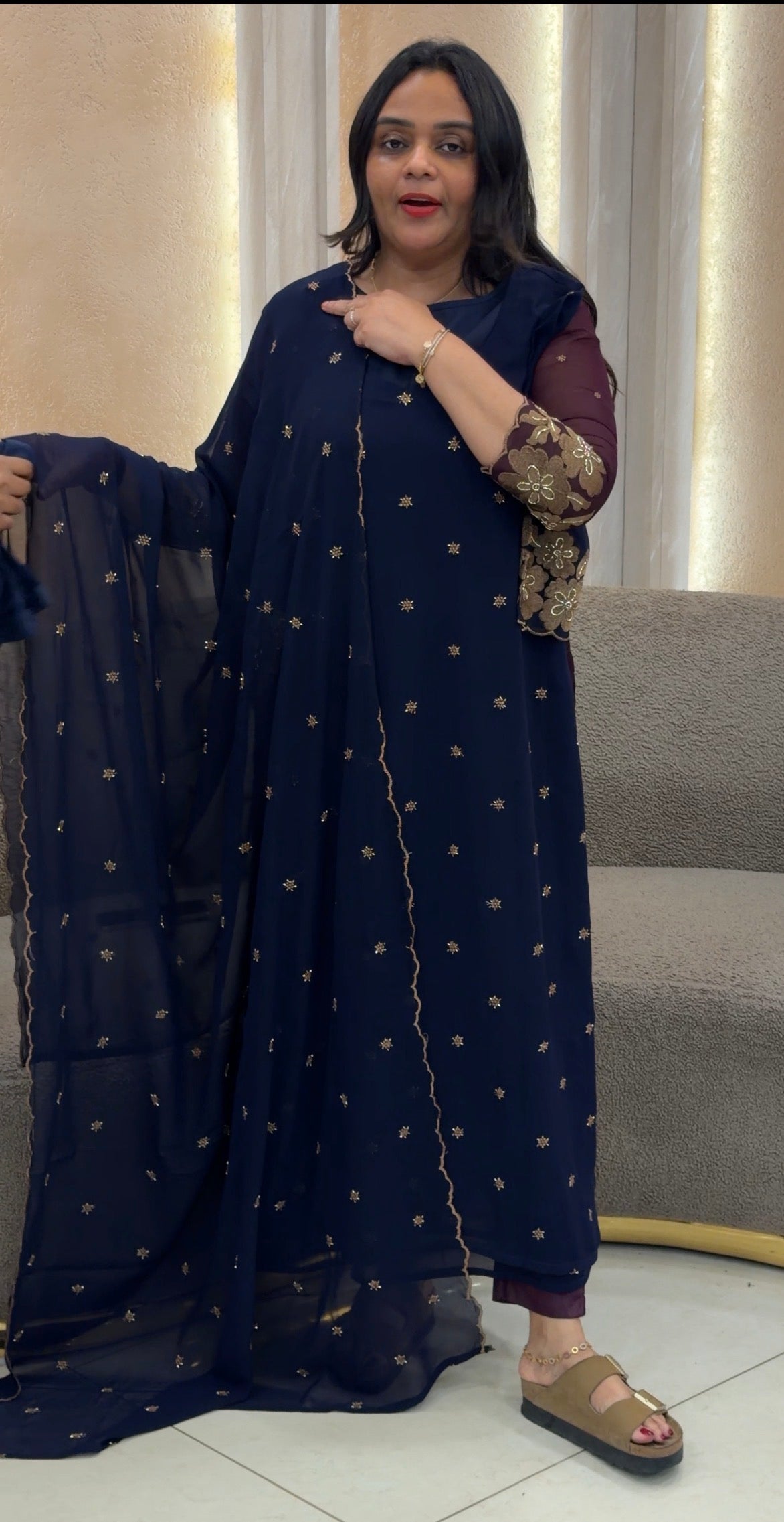 IHA'S IN-HOUSE GEORGETTE TOP,BOTTOM AND DUPATTA - IHA 32925