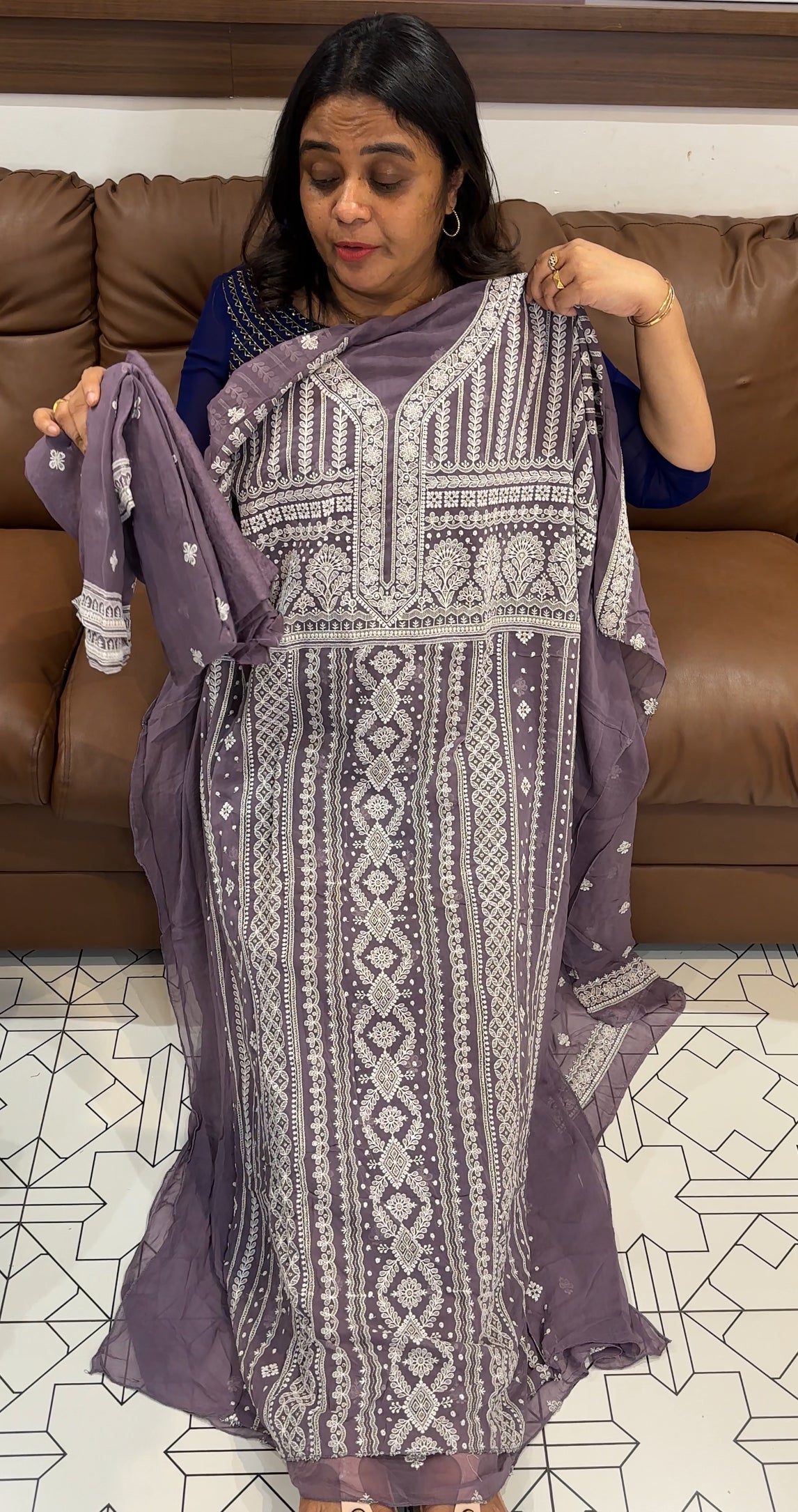 LUCKNOWI CHIKANKARI UNSTITCHED SALWAR SUITS - IHA 28084