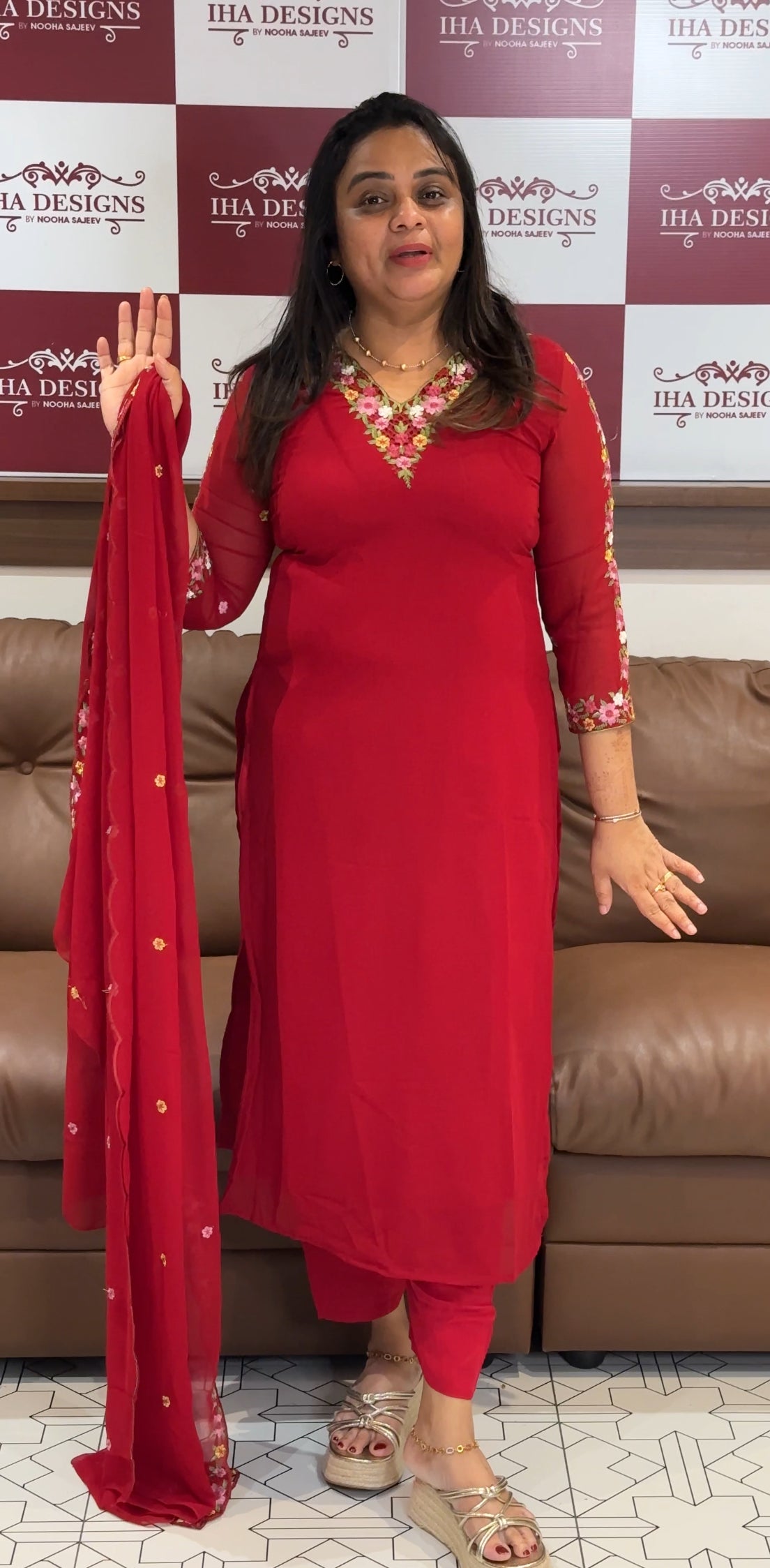 FAUX GEORGETTE TOP,BOTTOM AND DUPATTA - IHA 27757