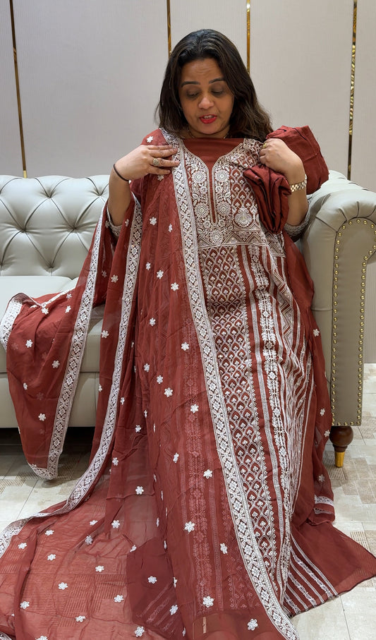 CHIKANKARI UNSTITCHED SALWAR SUITS - IHA 21743