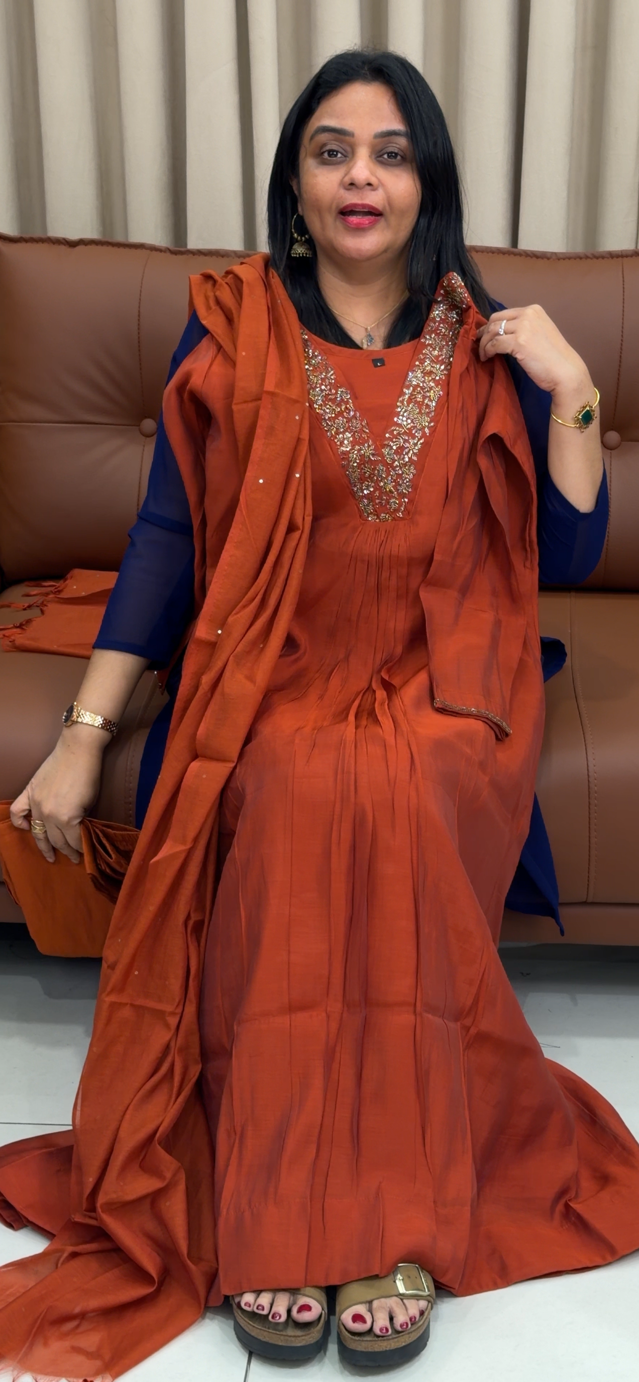 MUL CHANDERI ALINE TOP, BOTTOM AND DUPATTA - IHA 33664