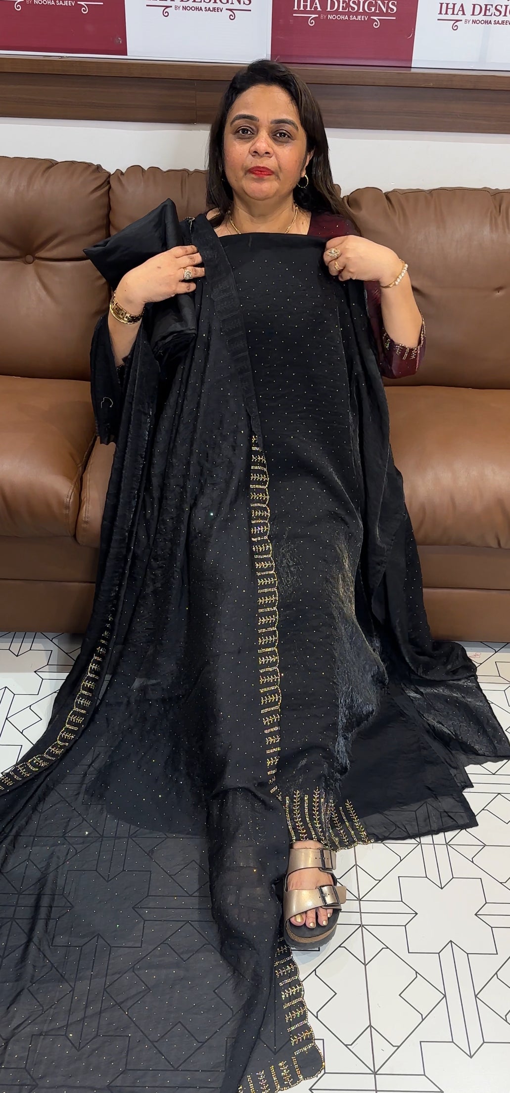 VELVET ORGANZA UNSTITCHED SALWAR SUITS - IHA 25423
