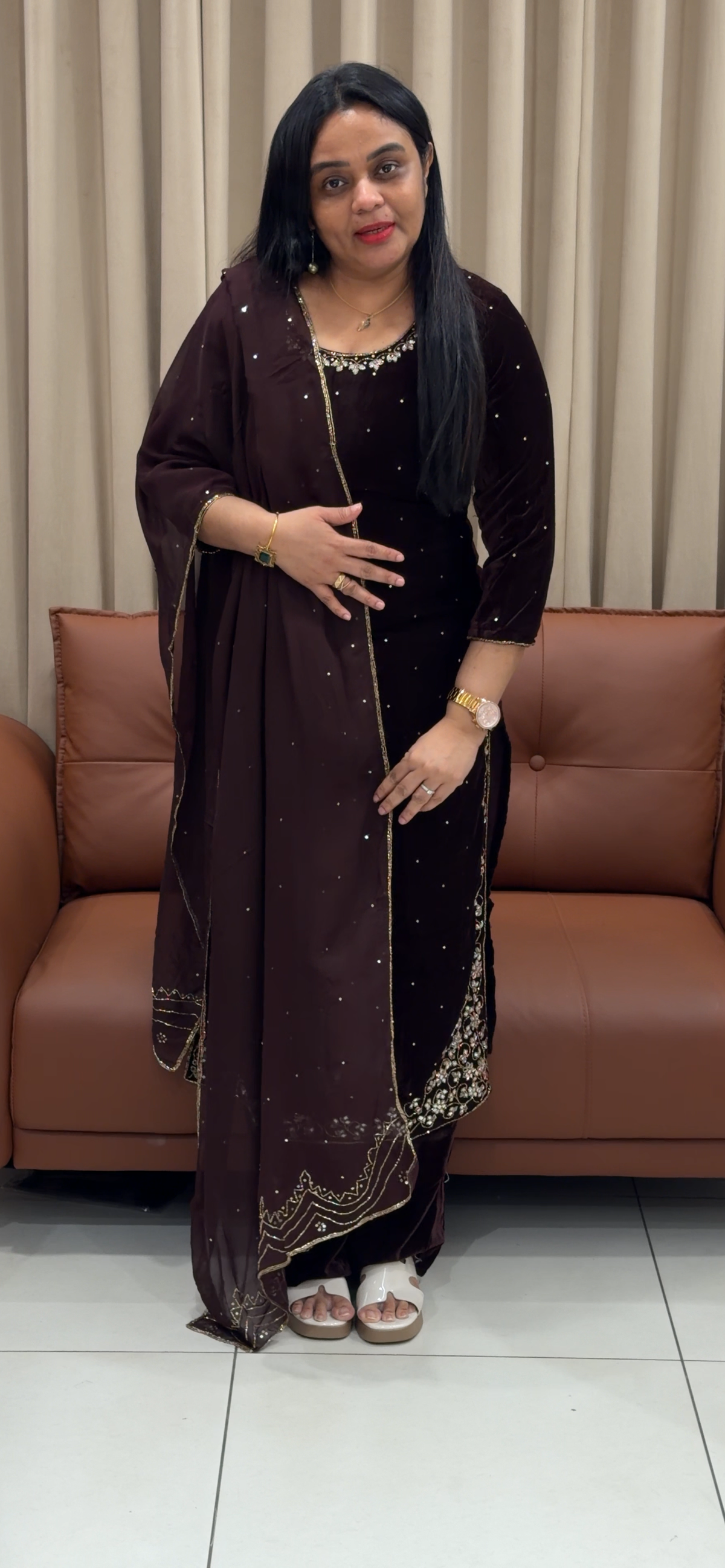 VISCOSE VELVET TOP, BOTTOM AND DUPATTA  - IHA 35445