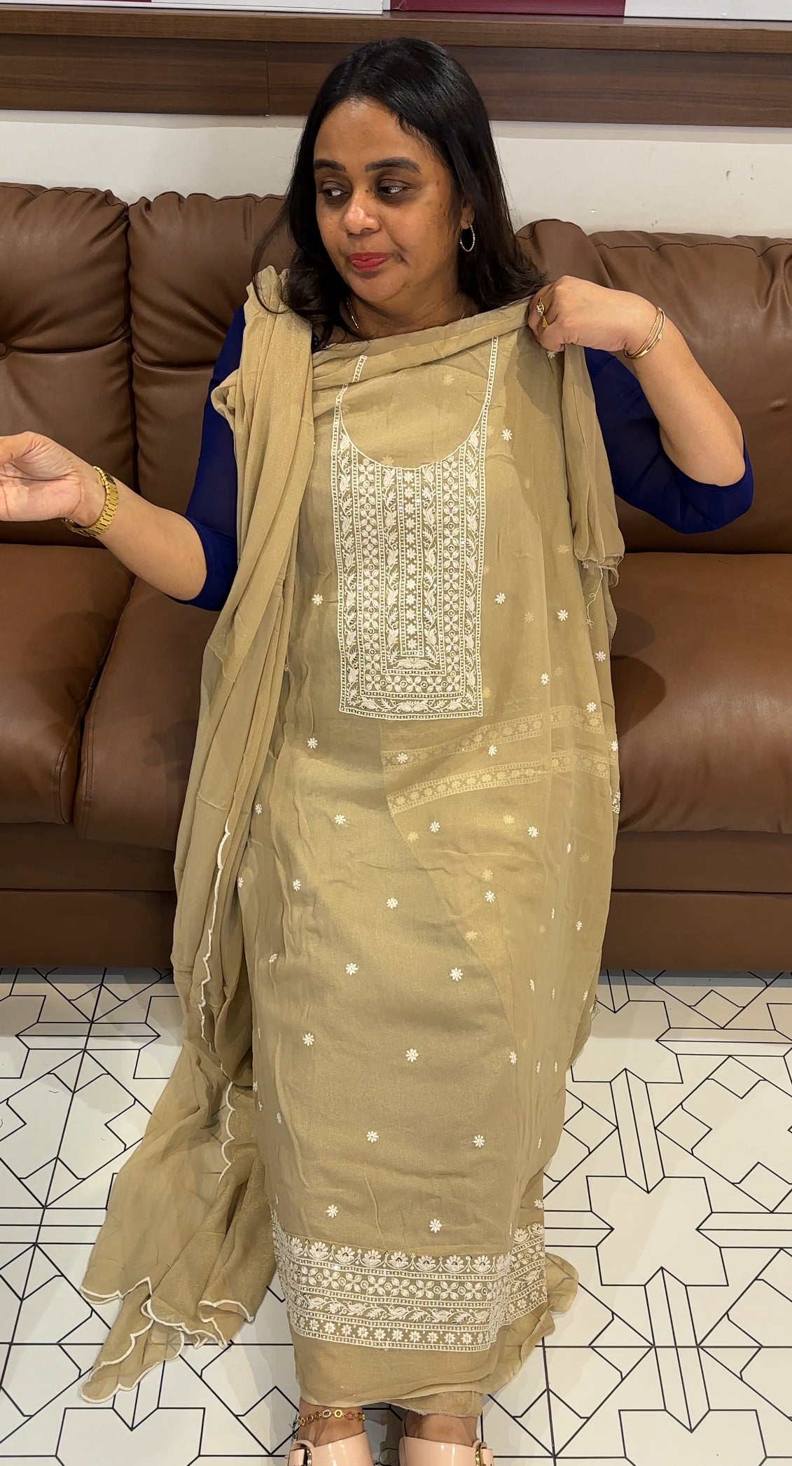 LUCKNOWI CHIKANKARI UNSTITCHED SALWAR SUITS - IHA 28084