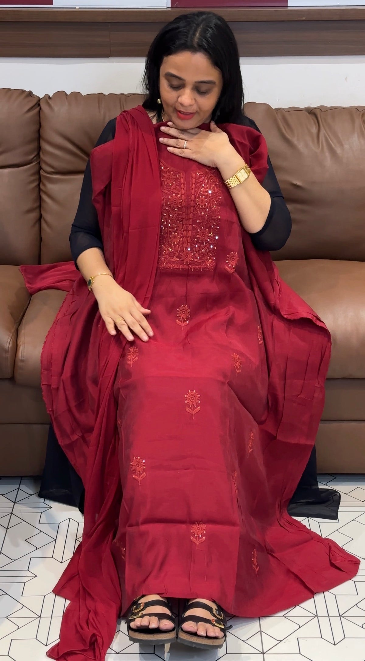 LUCKNOWI CHIKANKARI UNSTITCHED SALWAR SUITS - IHA 35473