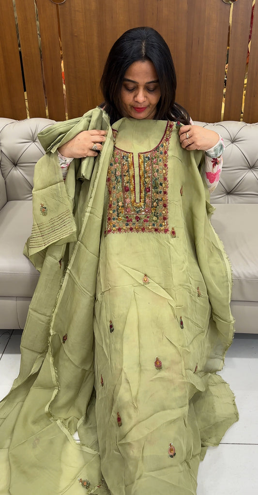 VISCOSE ORGANZA UNSTITCHED SALWAR SUITS - IHA 26095