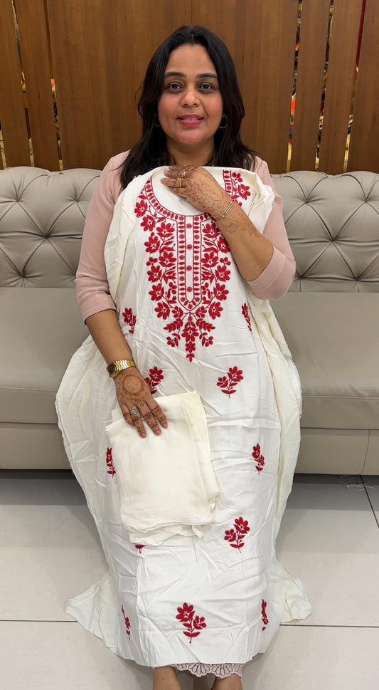 CHIKANKARI UNSTITCHED SALWAR SUITS - IHA 27459