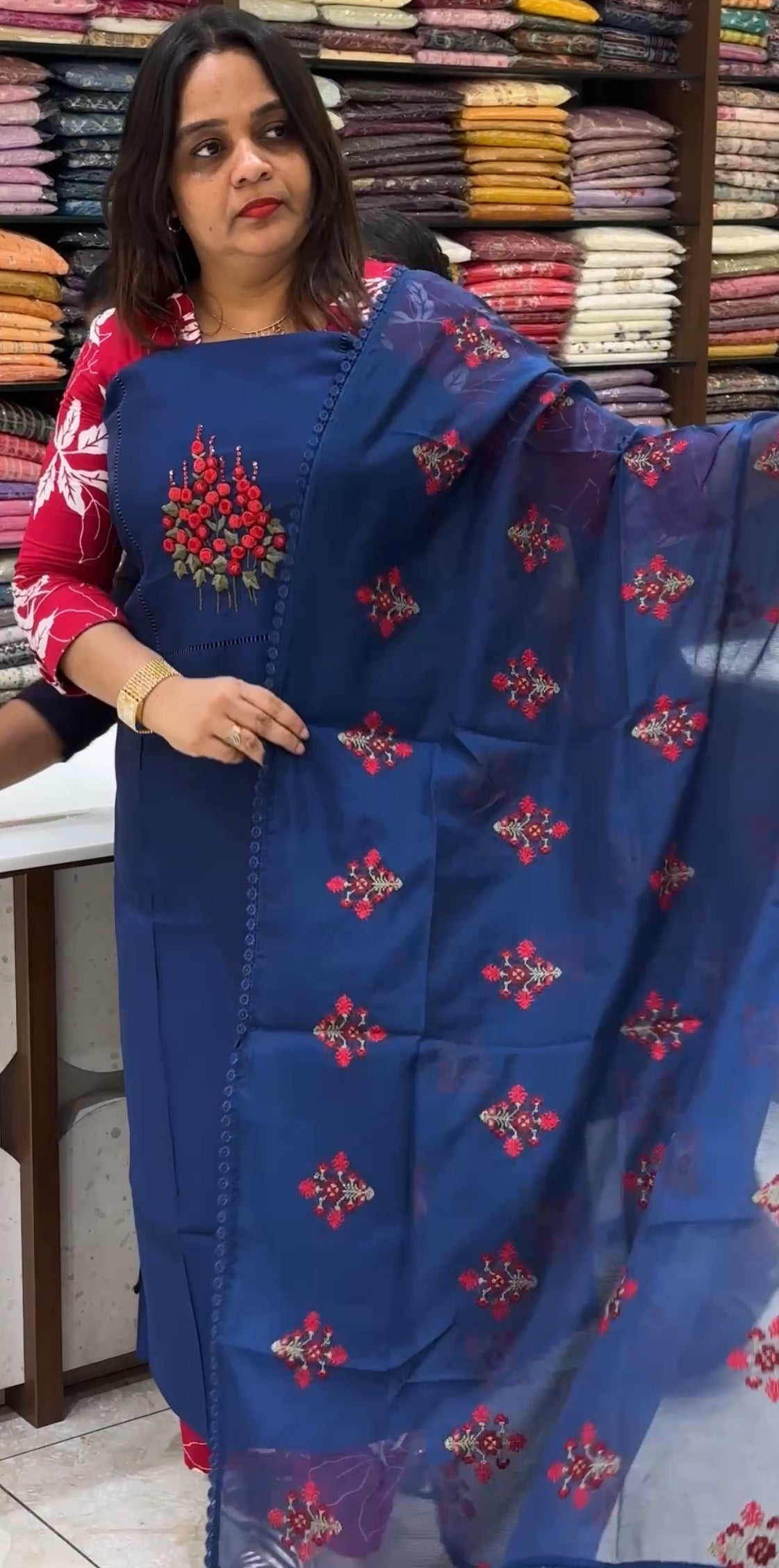 HANDWORKED CHANDERI UNSTITCHED SALWAR SUITS - IHA 18391