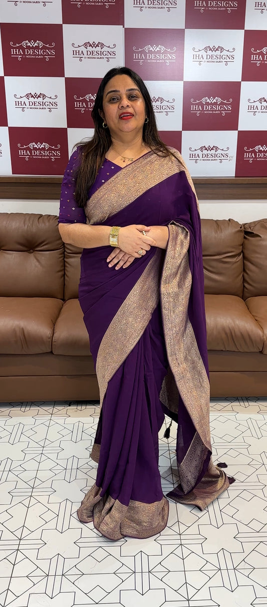 GEORGETTE BANARASI SAREES - IHA 19864