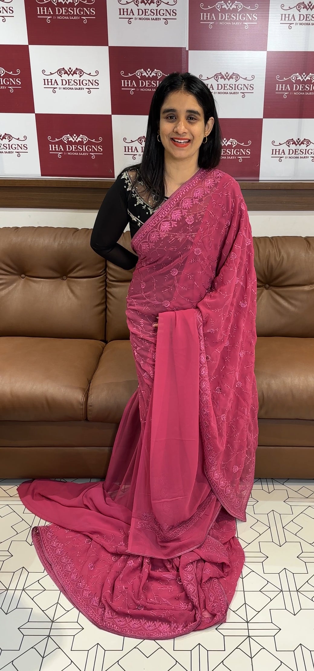 LUCKNOWI GEORGETTE SAREE - IHA 19796