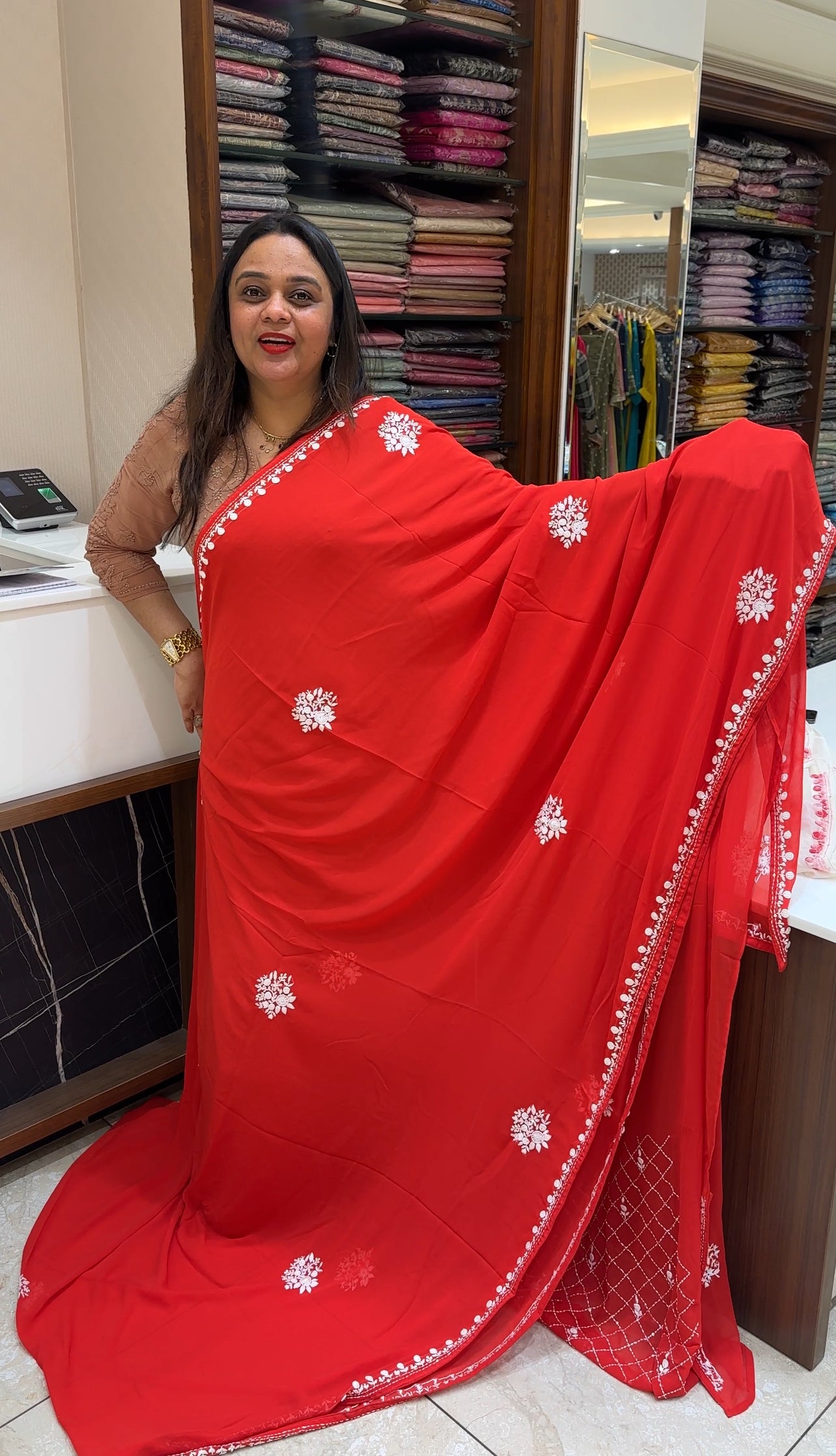 HAND WORKED GEORGETTE SAREES - IHA 19449