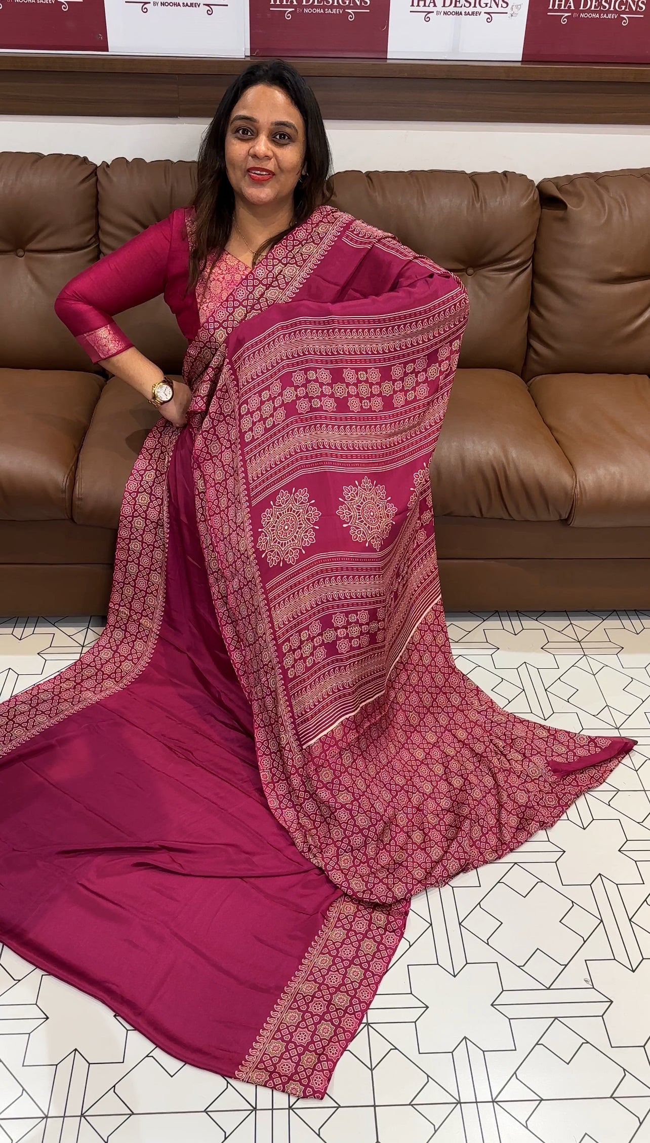 FORWARD AJRAKH PRINTED SAREES - IHA 17477