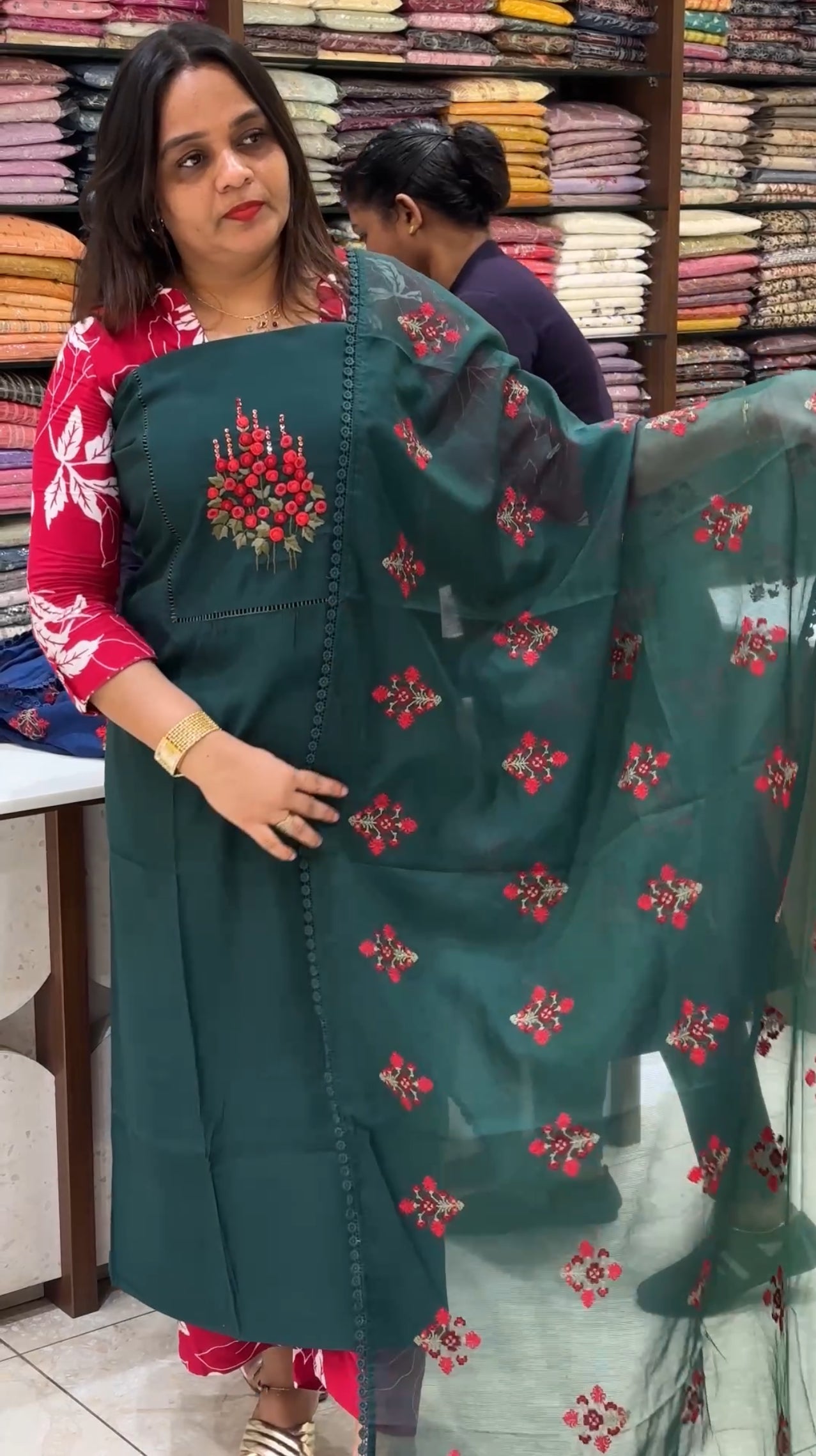 HANDWORKED CHANDERI UNSTITCHED SALWAR SUITS - IHA 18391