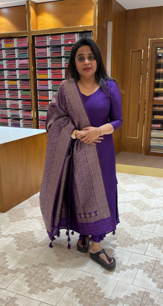 IHA'S IN-HOUSE SEMI RAW SILK SLITTED TOPS BOTTOM AND DUPATTA - IHA 26007