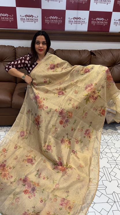 CRUSHED BANARASI TISSUE SAREE - IHA 16323