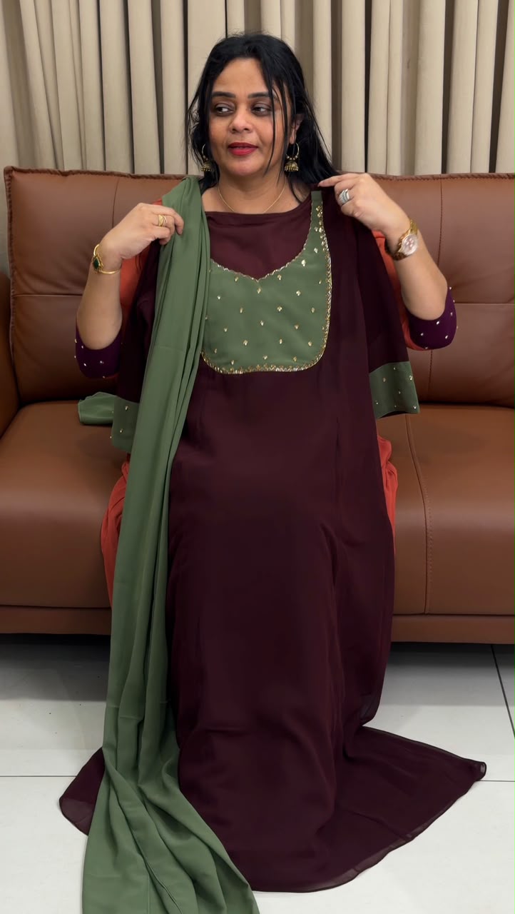 IHA'S IN-HOUSE HAND WORKED SLITTED TOP AND DUPATTA - IHA 34569